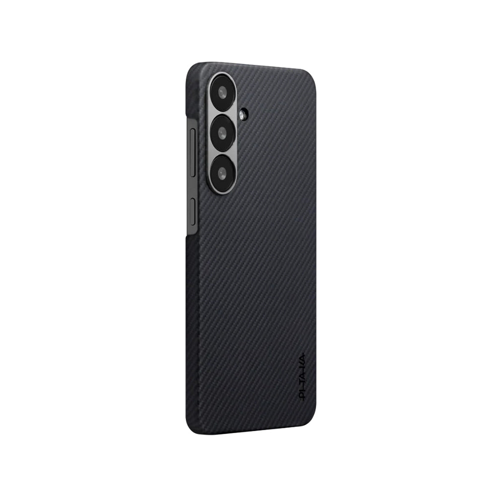 Galaxy S25 Plus Kılıf M-safe Şarj Özellikli 600D Aramid Karbon Fiber Pitaka Ultra-Slim Classic Serisi Black-Grey Twill Kılıf