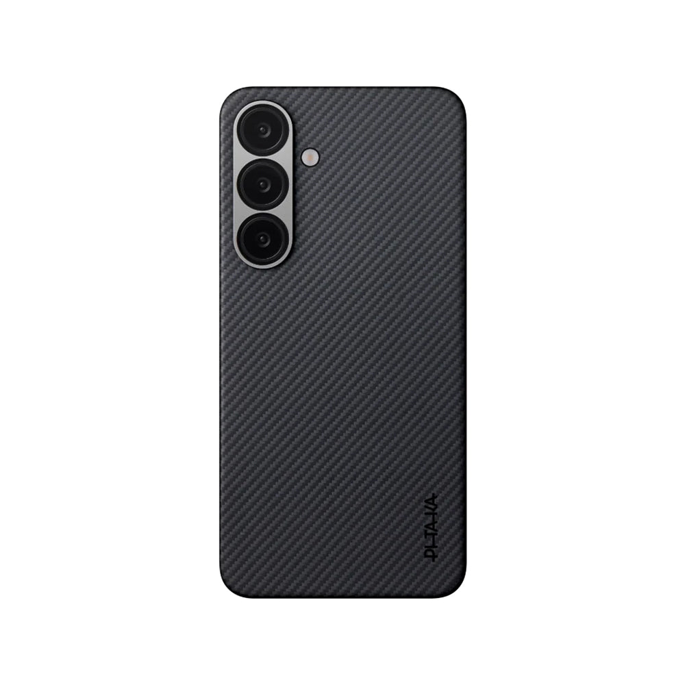 Galaxy S25 Plus Kılıf M-safe Şarj Özellikli 600D Aramid Karbon Fiber Pitaka Ultra-Slim Classic Serisi Black-Grey Twill Kılıf