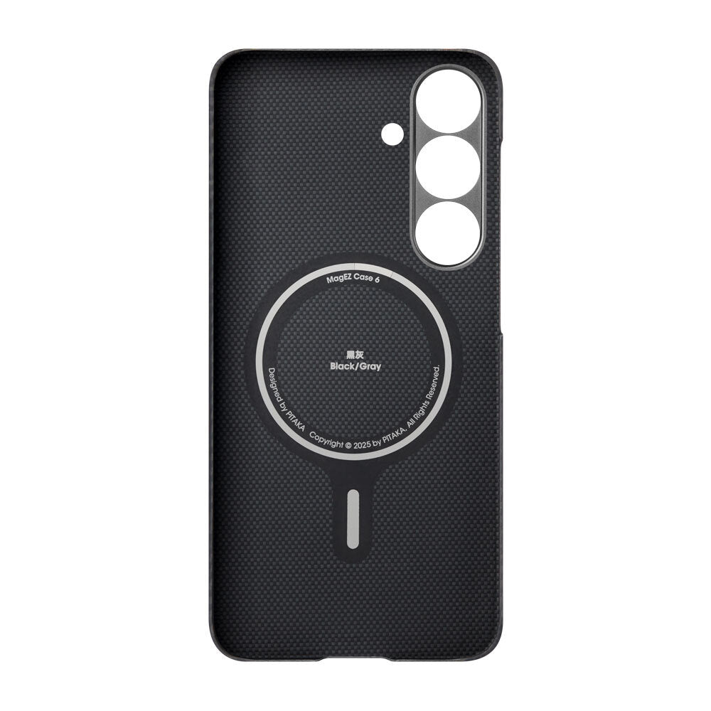 Galaxy S25 Plus Kılıf M-safe Şarj Özellikli 600D Aramid Karbon Fiber Pitaka Ultra-Slim Classic Serisi Black-Grey Twill Kılıf