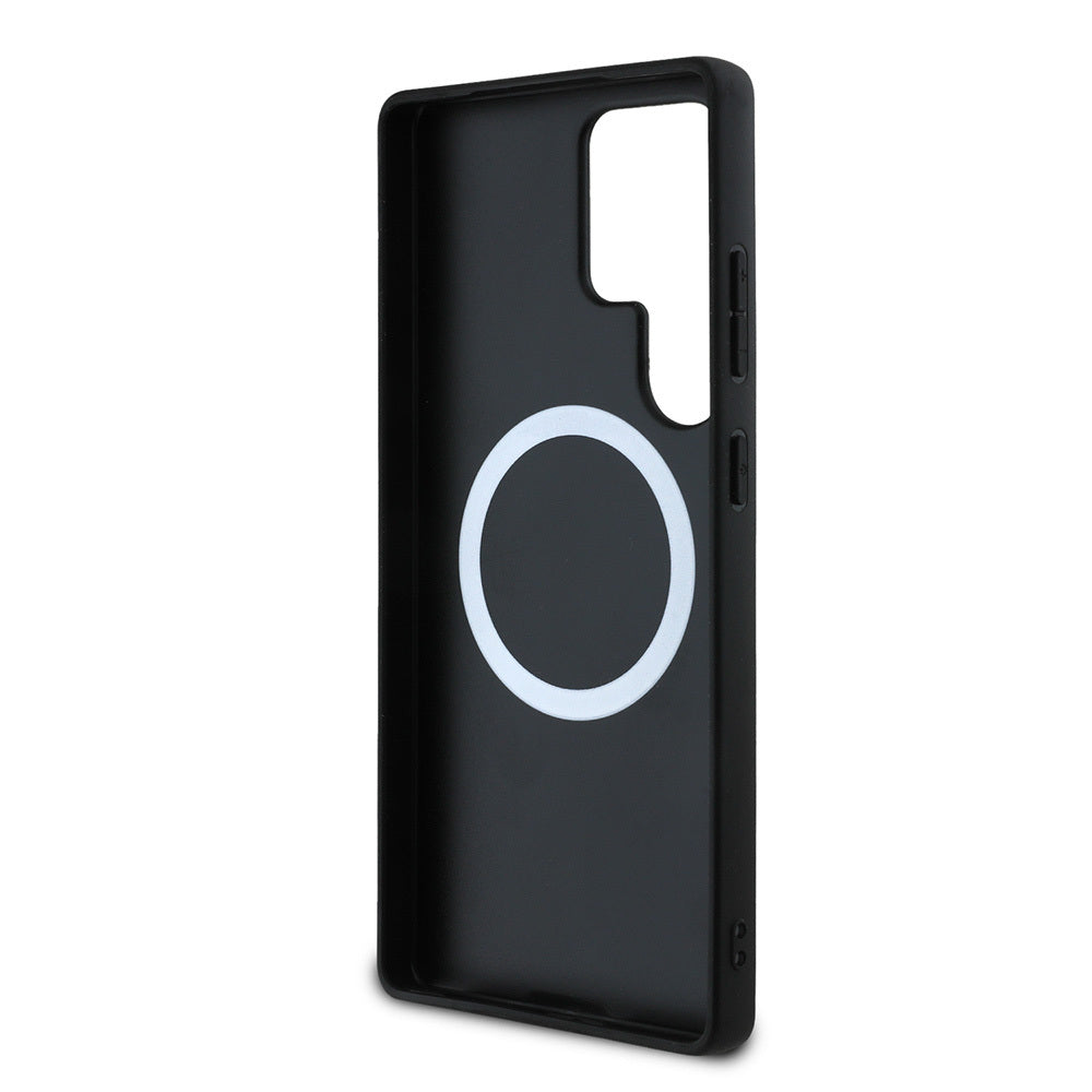 Galaxy S25 Ultra Kılıf BMW Orijinal Lisanslı M-safe Şarj Özellikli Karbon Fiber Tasarımlı ve Metal Logolu PU Deri Kılıf