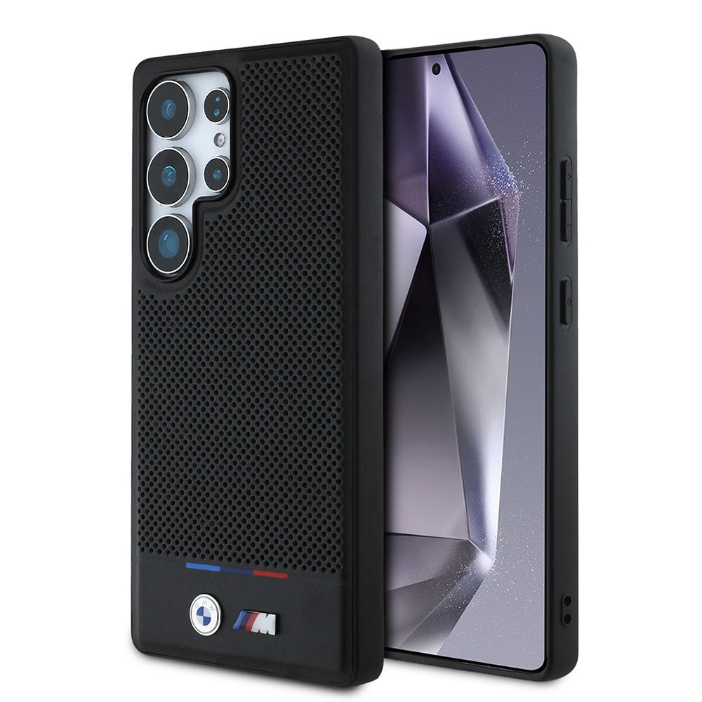 Galaxy S25 Ultra Kılıf BMW Orijinal Lisanslı M-safe Şarj Özellikli M Logolu Bottom Üç Çizgili Delikli PU Deri Kılıf