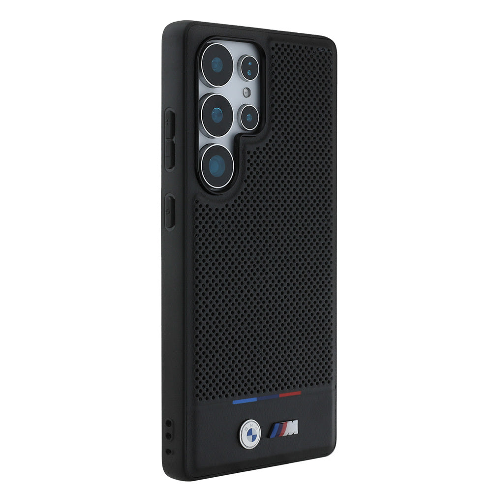 Galaxy S25 Ultra Kılıf BMW Orijinal Lisanslı M-safe Şarj Özellikli M Logolu Bottom Üç Çizgili Delikli PU Deri Kılıf