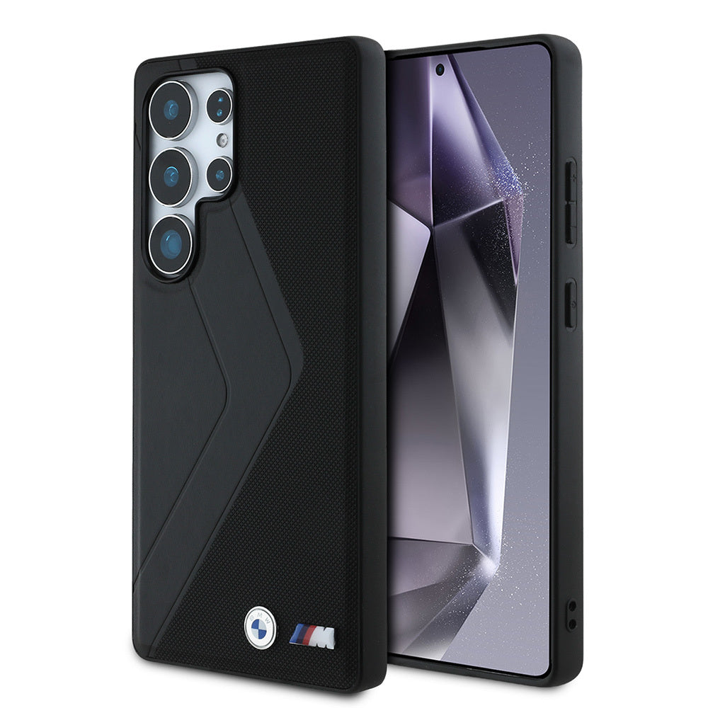 Galaxy S25 Ultra Kılıf BMW Orijinal Lisanslı M-safe Şarj Özellikli M Logolu Oversize Çizgili PU Deri Kılıf