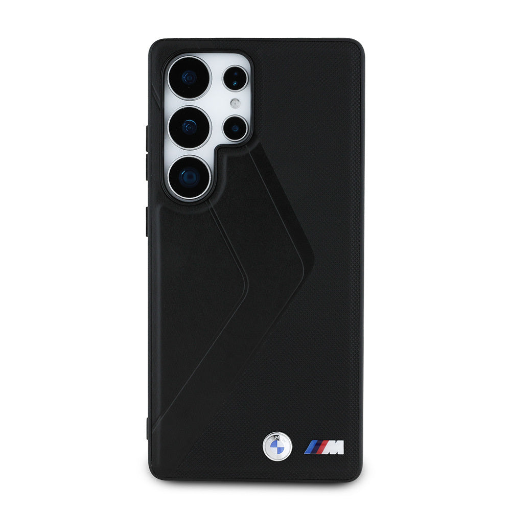 Galaxy S25 Ultra Kılıf BMW Orijinal Lisanslı M-safe Şarj Özellikli M Logolu Oversize Çizgili PU Deri Kılıf