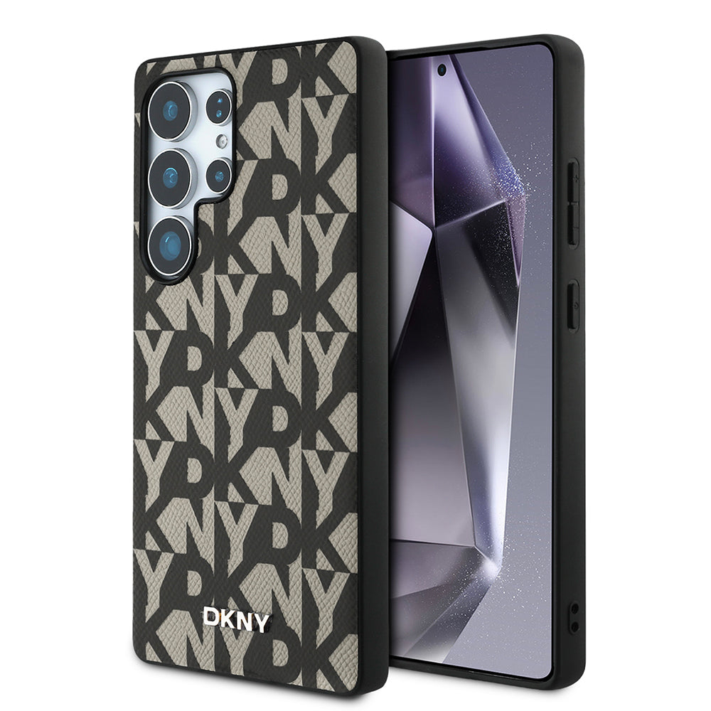 Galaxy S25 Ultra Kılıf DKNY Orijinal Lisanslı M-safe Şarj Özellikli 3D Yazılı Grid Pattern Kılıf