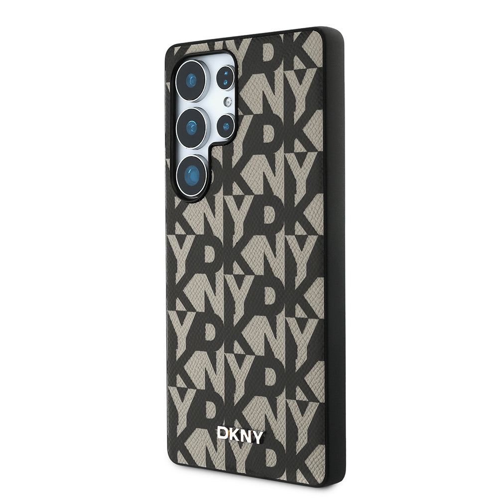 Galaxy S25 Ultra Kılıf DKNY Orijinal Lisanslı M-safe Şarj Özellikli 3D Yazılı Grid Pattern Kılıf