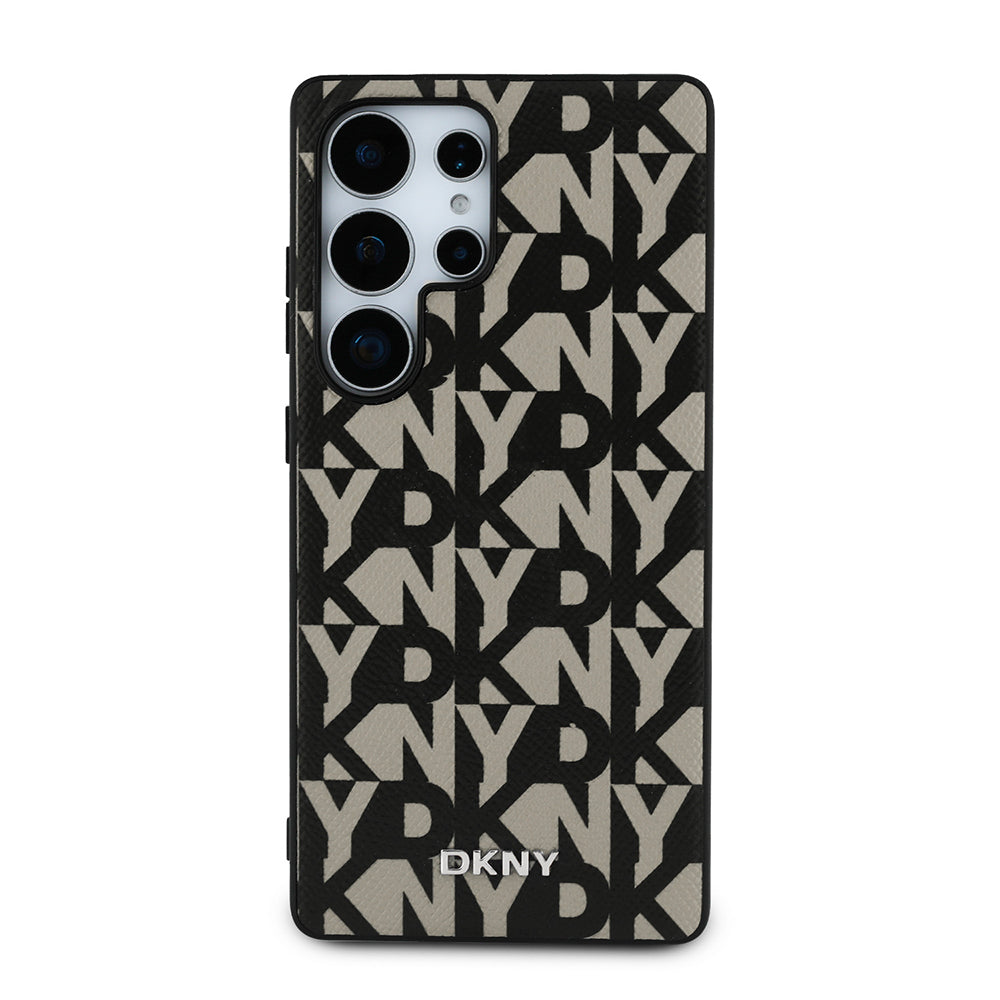Galaxy S25 Ultra Kılıf DKNY Orijinal Lisanslı M-safe Şarj Özellikli 3D Yazılı Grid Pattern Kılıf