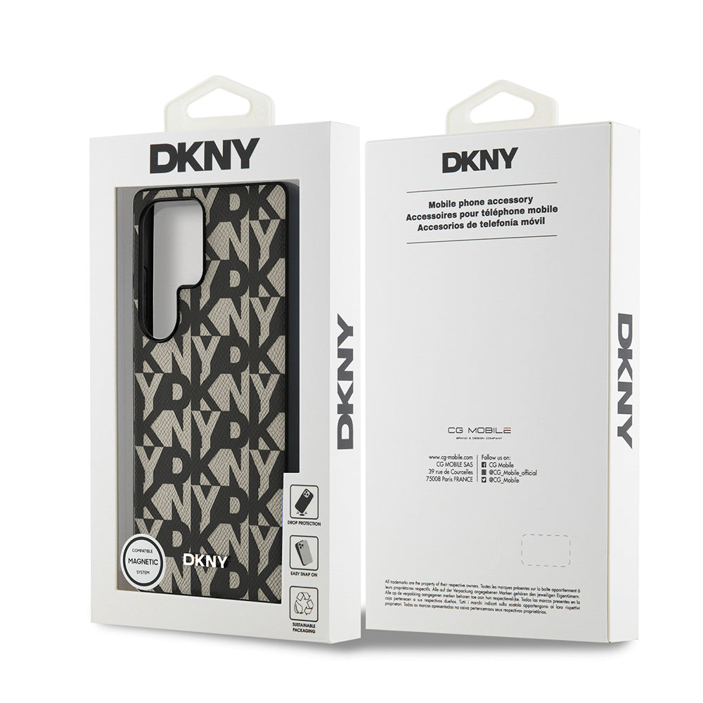 Galaxy S25 Ultra Kılıf DKNY Orijinal Lisanslı M-safe Şarj Özellikli 3D Yazılı Grid Pattern Kılıf
