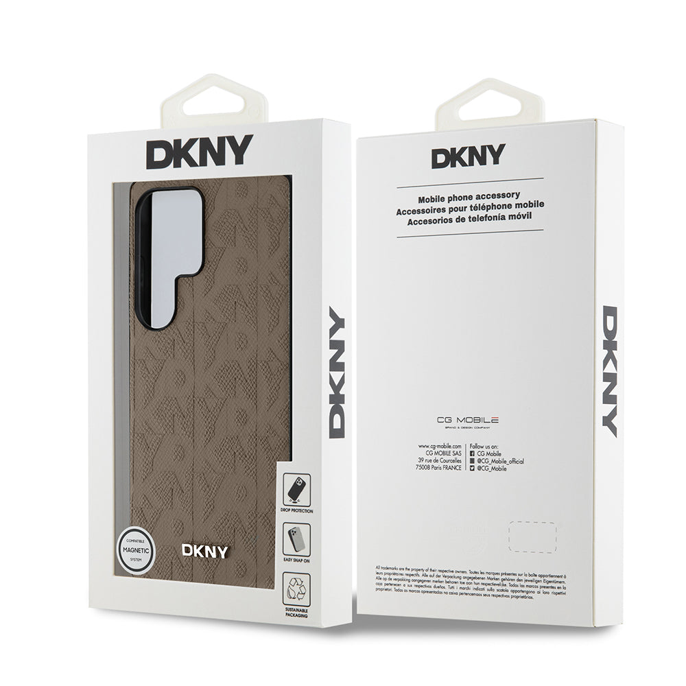 Galaxy S25 Ultra Kılıf DKNY Orijinal Lisanslı Magnetik PU Deri Grid Pattern Kılıf
