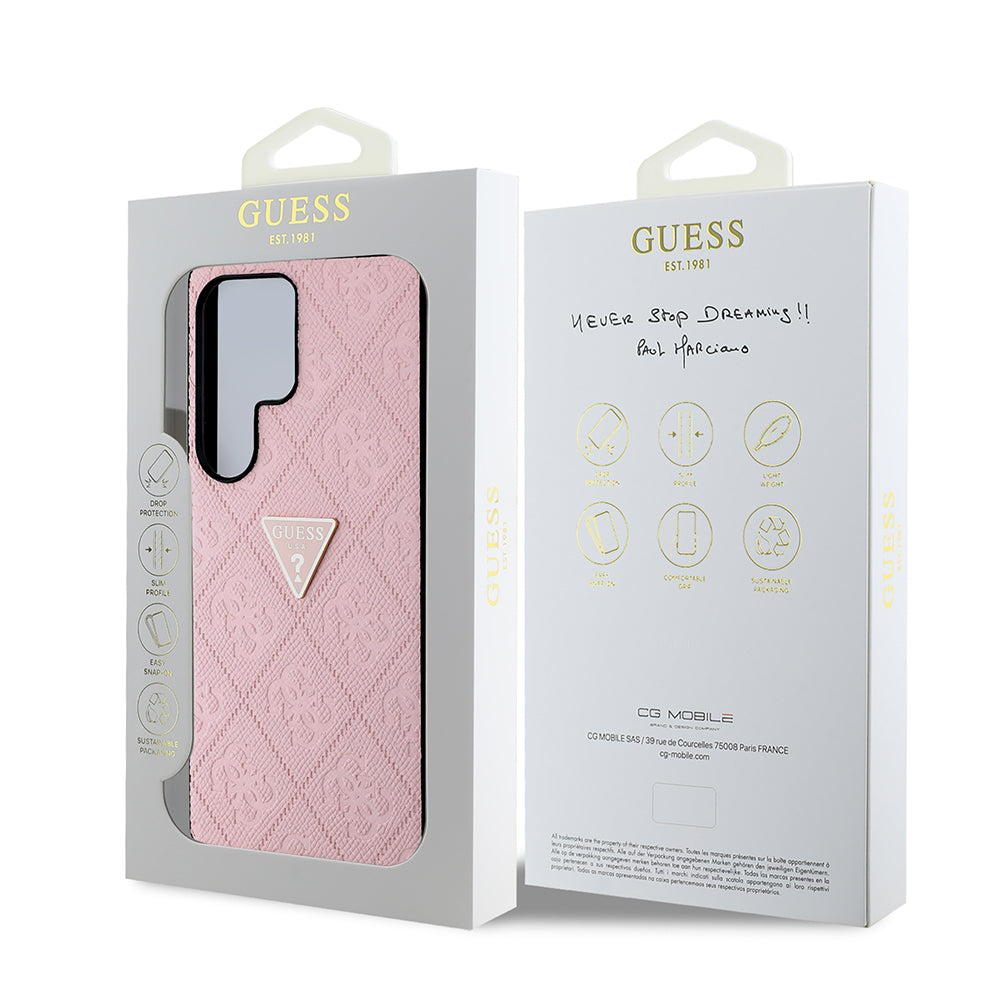 Galaxy S25 Ultra Kılıf Guess Orijinal Lisanslı 4G Desenli Sıcak Damgalı Üçgen Logolu Kılıf