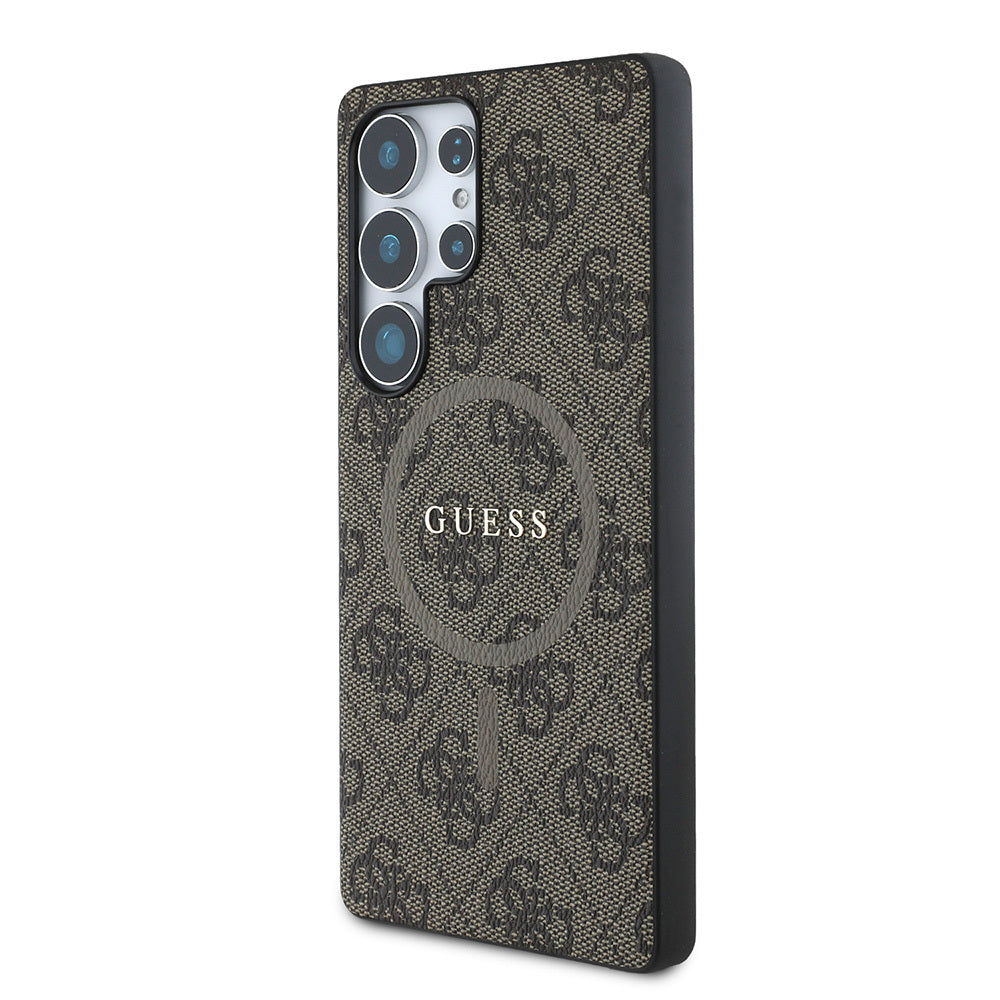 Galaxy S25 Ultra Kılıf Guess Orijinal Lisanslı M-safe Şarj Özellikli PU Halkalı 4G Desenli Yazı Logolu Kılıf