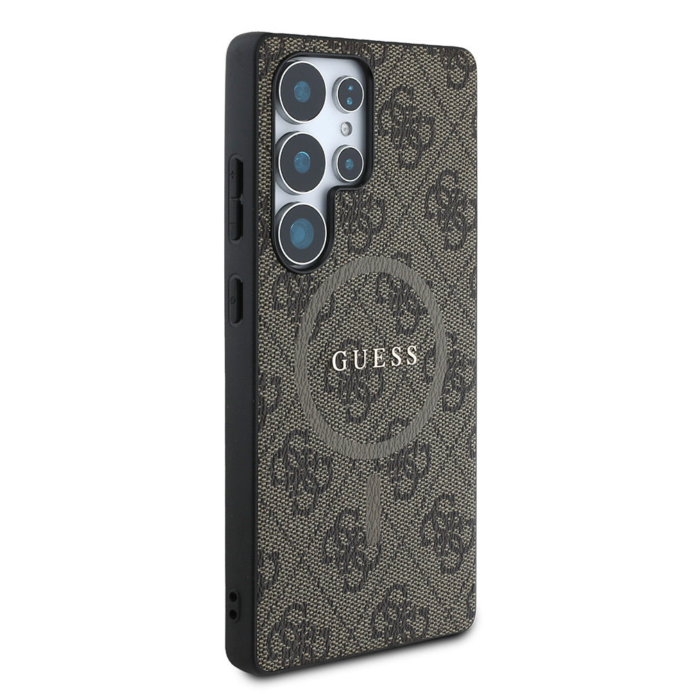 Galaxy S25 Ultra Kılıf Guess Orijinal Lisanslı M-safe Şarj Özellikli PU Halkalı 4G Desenli Yazı Logolu Kılıf