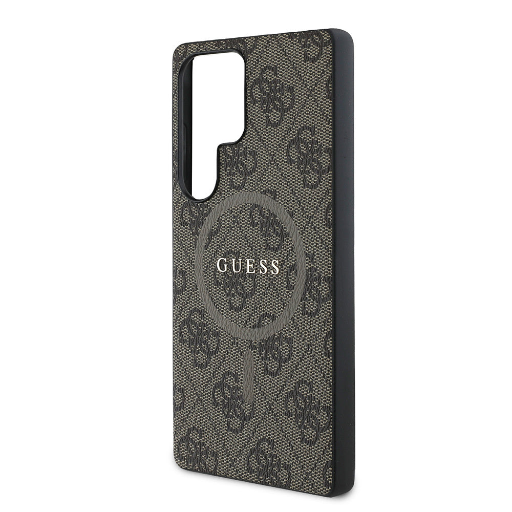 Galaxy S25 Ultra Kılıf Guess Orijinal Lisanslı M-safe Şarj Özellikli PU Halkalı 4G Desenli Yazı Logolu Kılıf