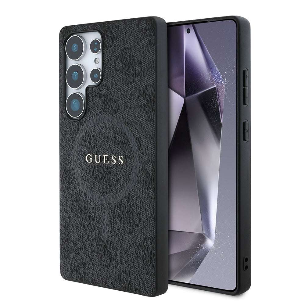 Galaxy S25 Ultra Kılıf Guess Orijinal Lisanslı M-safe Şarj Özellikli PU Halkalı 4G Desenli Yazı Logolu Kılıf