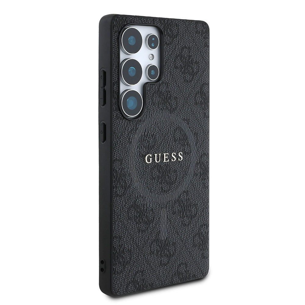 Galaxy S25 Ultra Kılıf Guess Orijinal Lisanslı M-safe Şarj Özellikli PU Halkalı 4G Desenli Yazı Logolu Kılıf