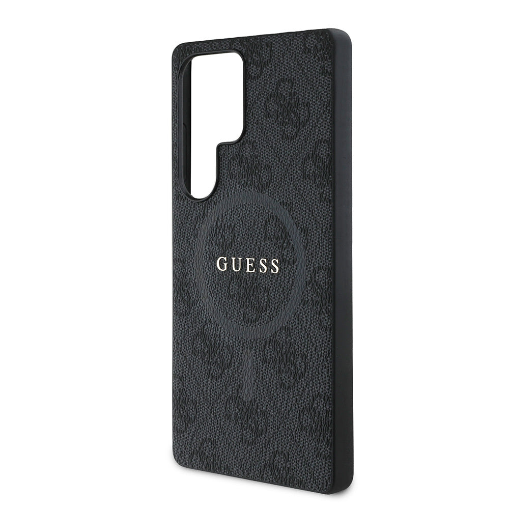 Galaxy S25 Ultra Kılıf Guess Orijinal Lisanslı M-safe Şarj Özellikli PU Halkalı 4G Desenli Yazı Logolu Kılıf