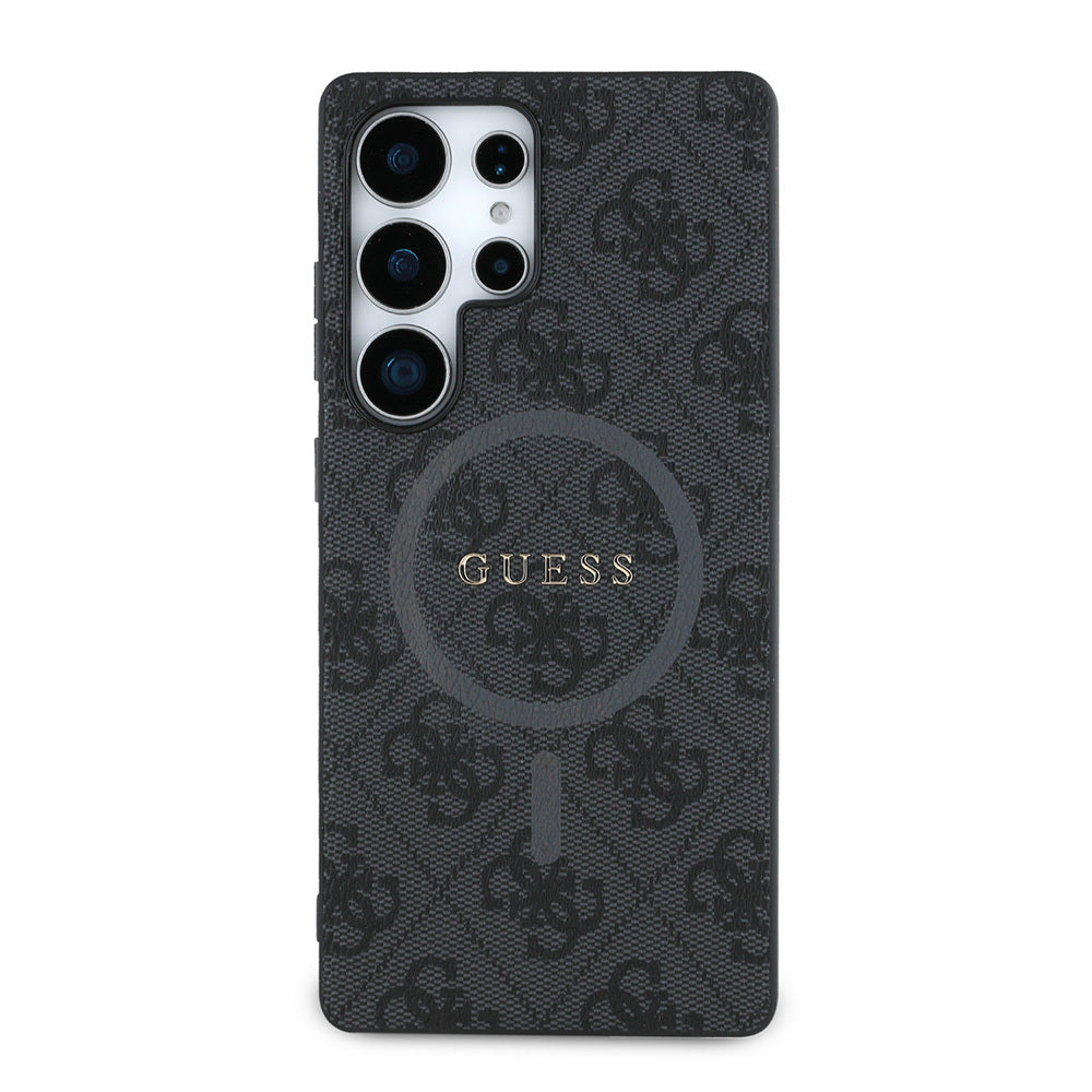 Galaxy S25 Ultra Kılıf Guess Orijinal Lisanslı M-safe Şarj Özellikli PU Halkalı 4G Desenli Yazı Logolu Kılıf