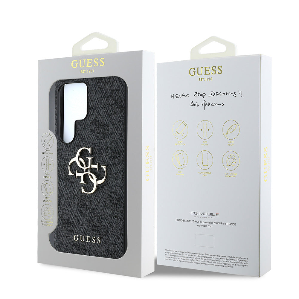 Galaxy S25 Ultra Kılıf Guess Orijinal Lisanslı PU Deri 4G Desenli Metal Büyük 4G ve Yazı Logolu Kılıf