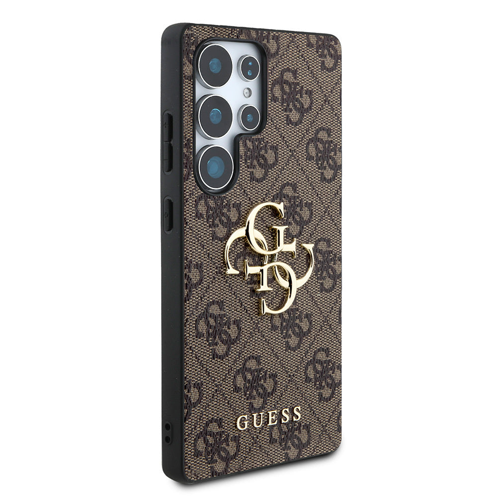 Galaxy S25 Ultra Kılıf Guess Orijinal Lisanslı PU Deri 4G Desenli Metal Büyük 4G ve Yazı Logolu Kılıf