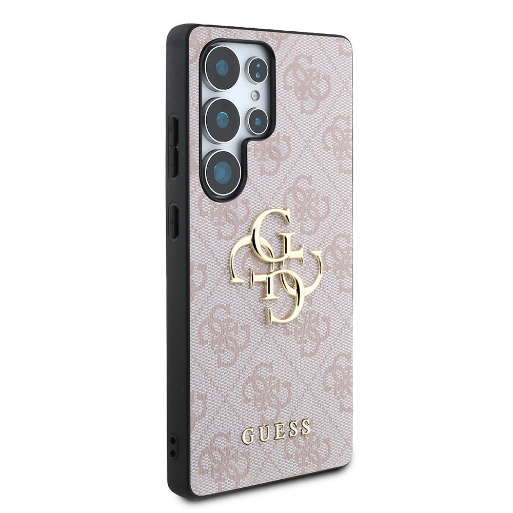 Galaxy S25 Ultra Kılıf Guess Orijinal Lisanslı PU Deri 4G Desenli Metal Büyük 4G ve Yazı Logolu Kılıf