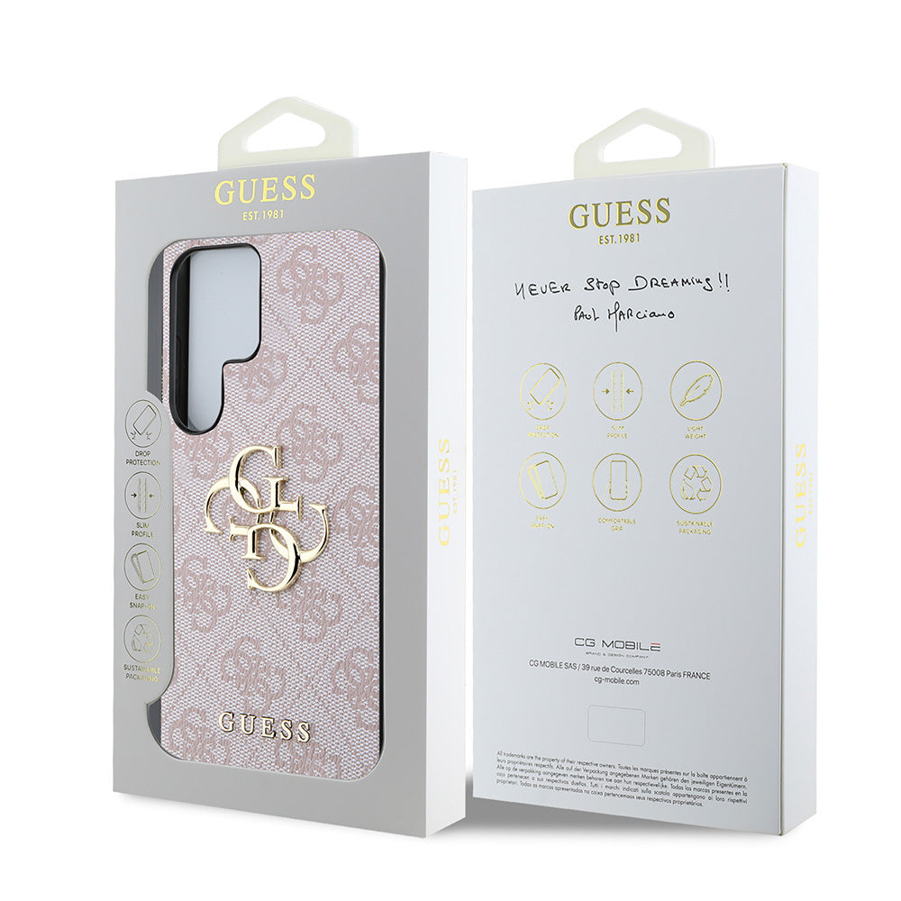Galaxy S25 Ultra Kılıf Guess Orijinal Lisanslı PU Deri 4G Desenli Metal Büyük 4G ve Yazı Logolu Kılıf