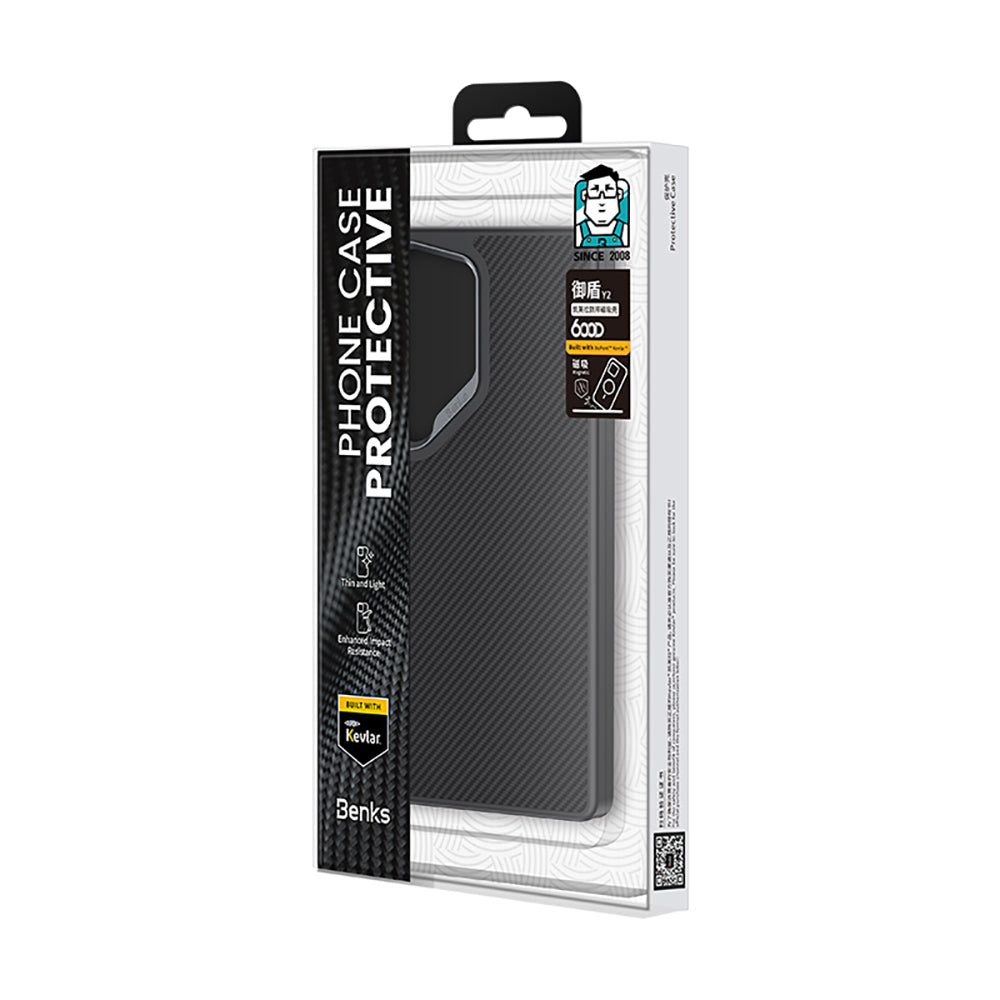 Galaxy S25 Ultra Kılıf Karbon Fiber M-safe Şarj Özellikli Benks Hybrid ArmorPro 600D Kevlar Kılıf