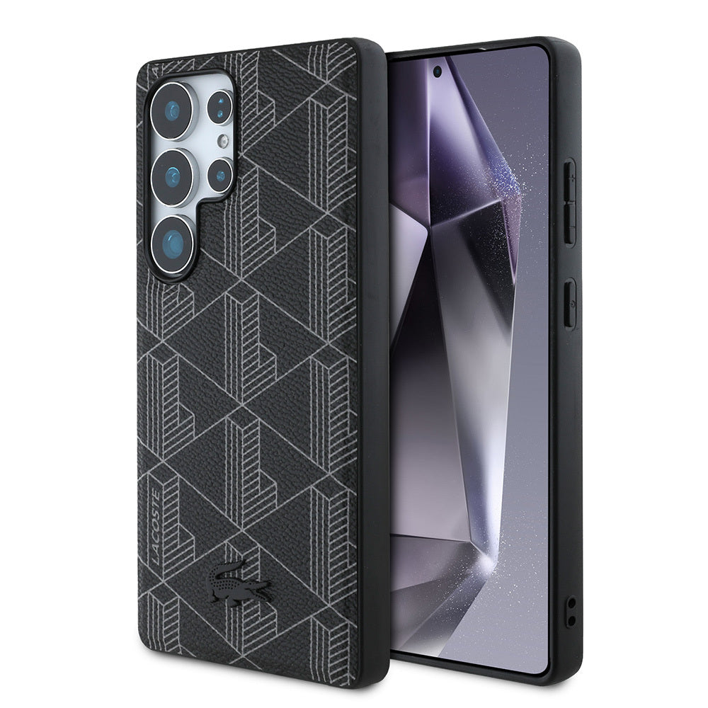Galaxy S25 Ultra Kılıf Lacoste Orijinal Lisanslı M-safe Şarj Özellikli PU Deri Görünümlü Karışık Monogram Desenli Kılıf