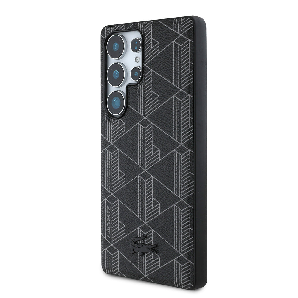 Galaxy S25 Ultra Kılıf Lacoste Orijinal Lisanslı M-safe Şarj Özellikli PU Deri Görünümlü Karışık Monogram Desenli Kılıf