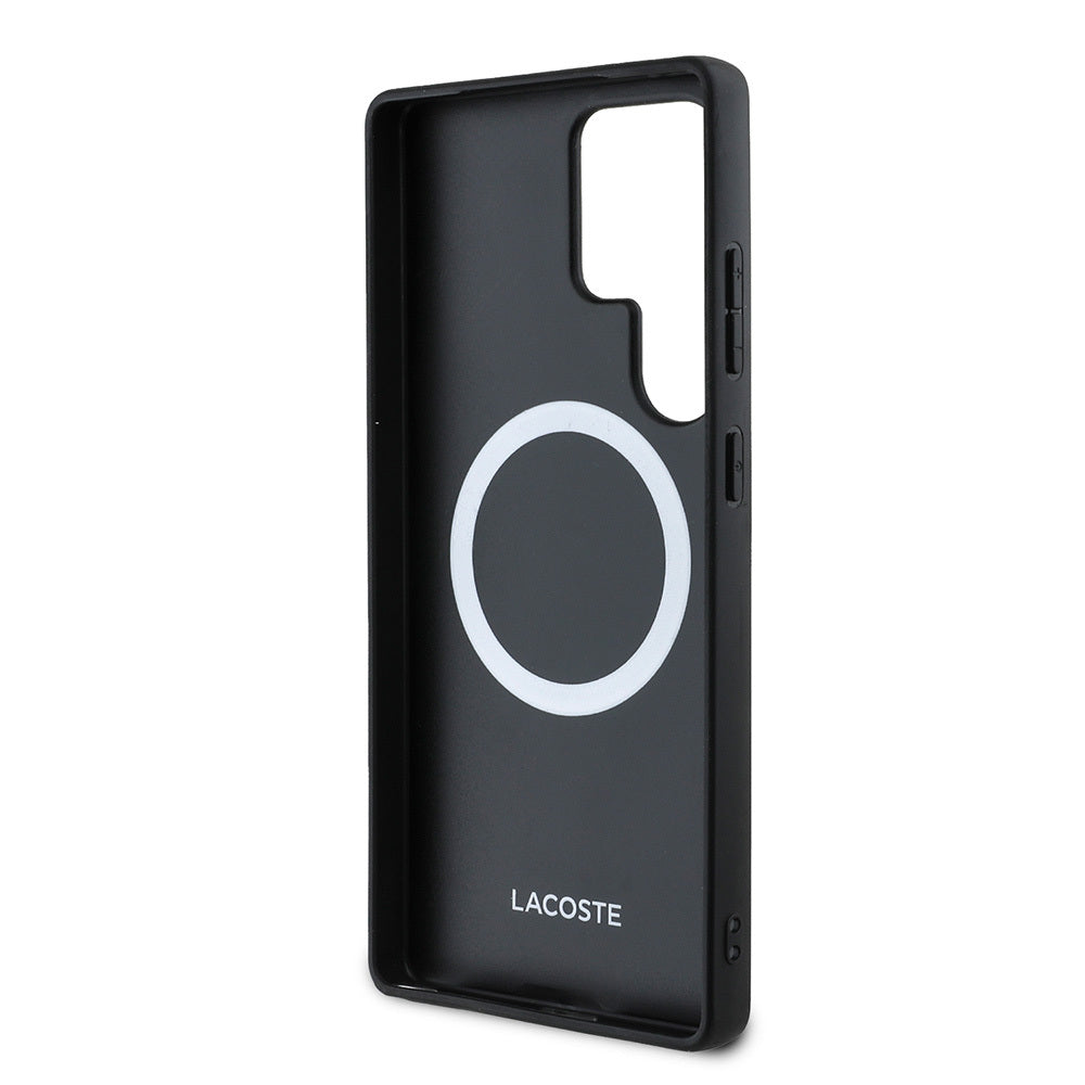 Galaxy S25 Ultra Kılıf Lacoste Orijinal Lisanslı M-safe Şarj Özellikli PU Deri Görünümlü Karışık Monogram Desenli Kılıf