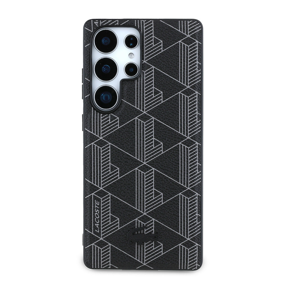Galaxy S25 Ultra Kılıf Lacoste Orijinal Lisanslı M-safe Şarj Özellikli PU Deri Görünümlü Karışık Monogram Desenli Kılıf