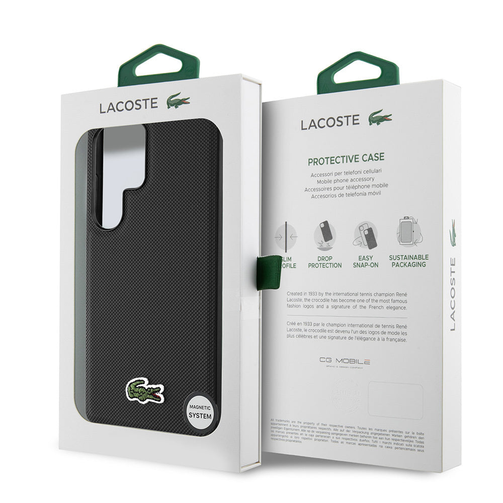 Galaxy S25 Ultra Kılıf Lacoste Orijinal Lisanslı PU Pike Desenli Arka Yüzey İkonik Timsah Dokuma Logolu Kılıf