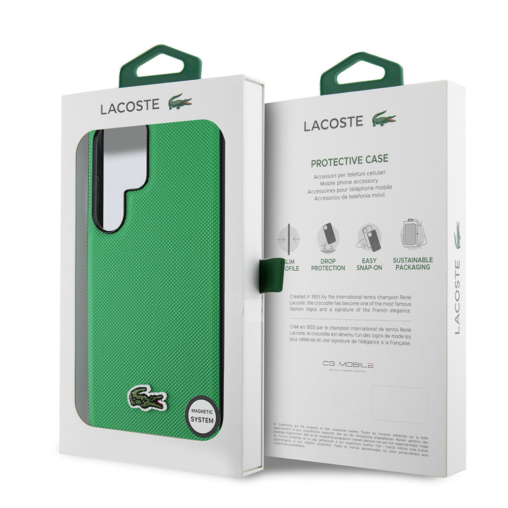 Galaxy S25 Ultra Kılıf Lacoste Orijinal Lisanslı PU Pike Desenli Arka Yüzey İkonik Timsah Dokuma Logolu Kılıf