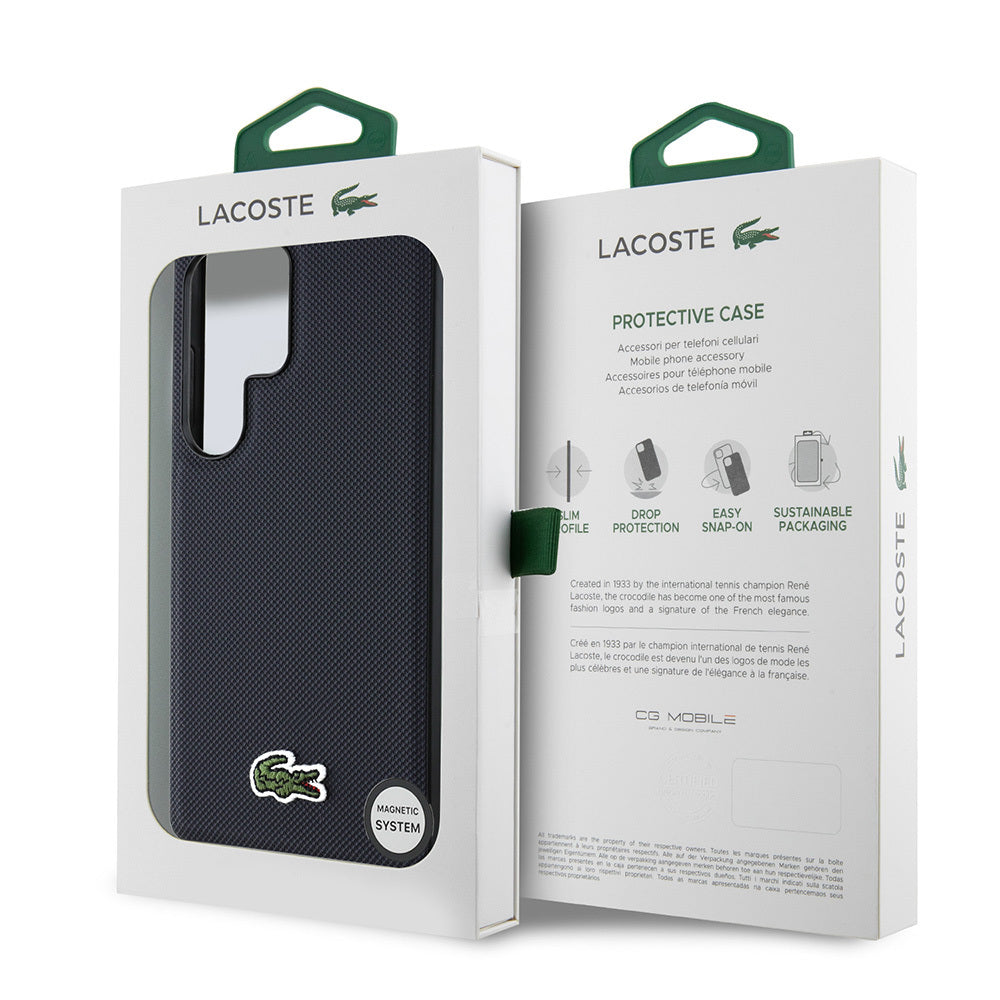 Galaxy S25 Ultra Kılıf Lacoste Orijinal Lisanslı PU Pike Desenli Arka Yüzey İkonik Timsah Dokuma Logolu Kılıf