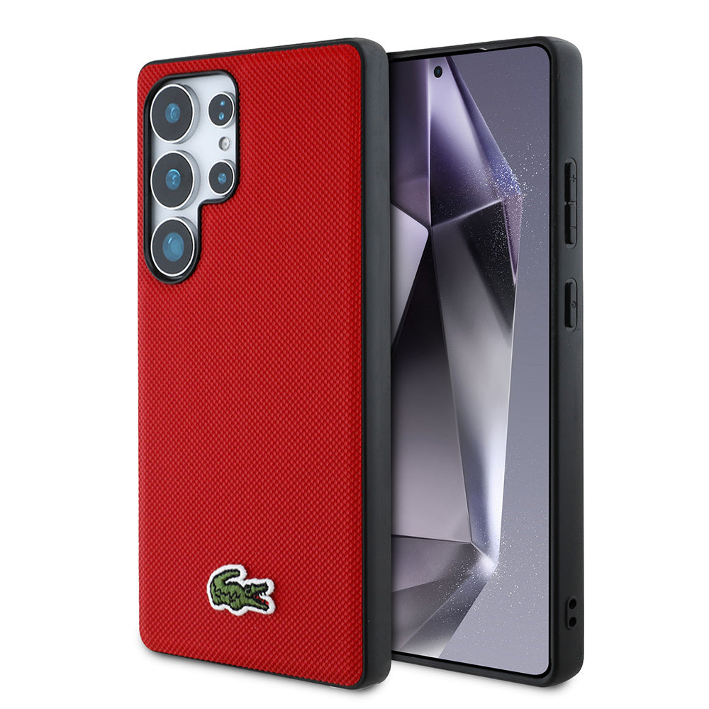 Galaxy S25 Ultra Kılıf Lacoste Orijinal Lisanslı PU Pike Desenli Arka Yüzey İkonik Timsah Dokuma Logolu Kılıf