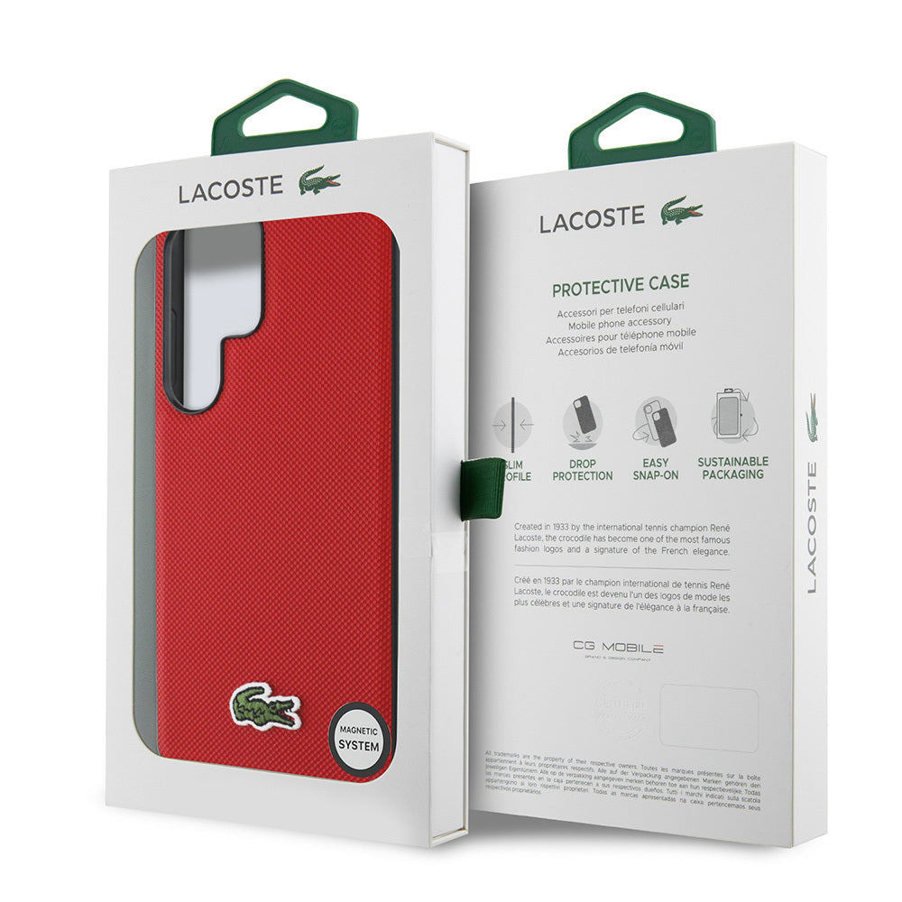 Galaxy S25 Ultra Kılıf Lacoste Orijinal Lisanslı PU Pike Desenli Arka Yüzey İkonik Timsah Dokuma Logolu Kılıf