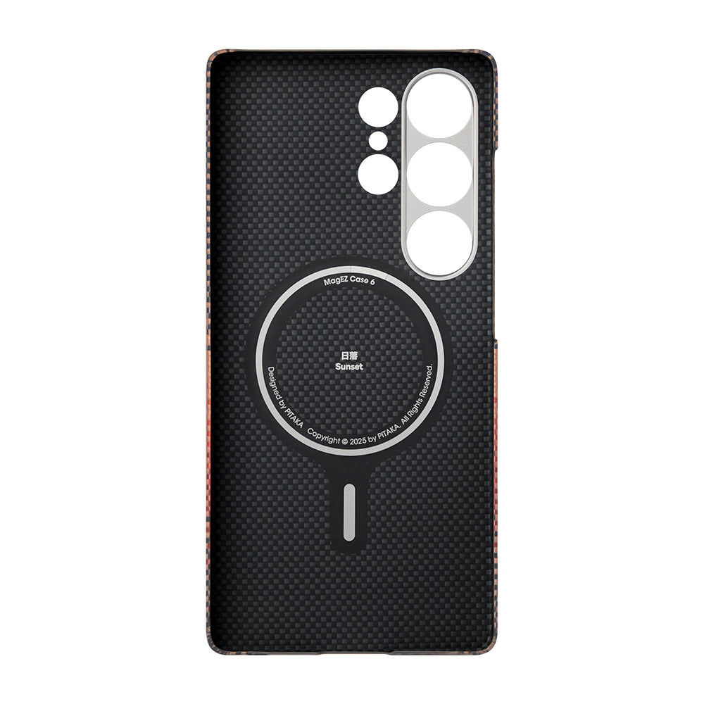 Galaxy S25 Ultra Kılıf M-safe Şarj Özellikli Aramid Karbon Fiber Pitaka Tactile Woven Sunset-Moonrise Serisi Kılıf