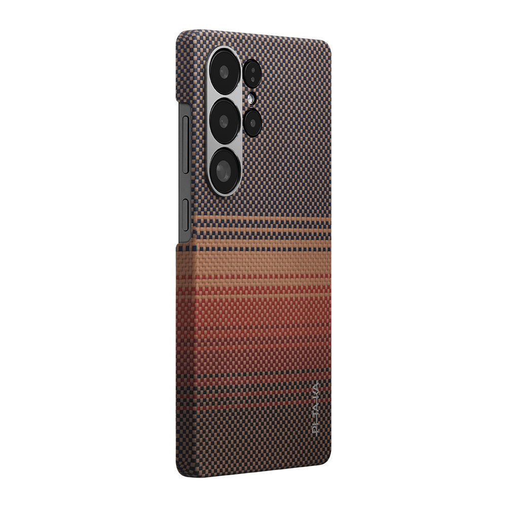 Galaxy S25 Ultra Kılıf M-safe Şarj Özellikli Aramid Karbon Fiber Pitaka Tactile Woven Sunset-Moonrise Serisi Kılıf