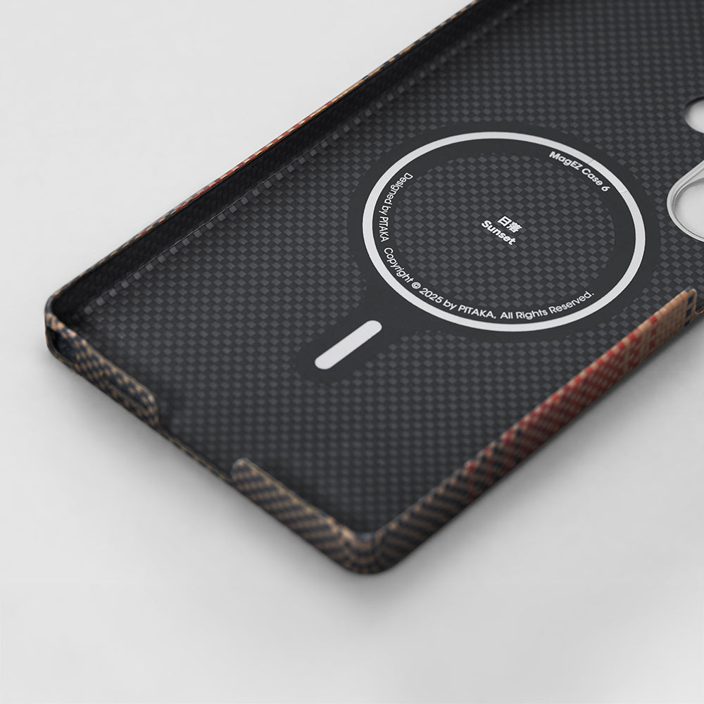 Galaxy S25 Ultra Kılıf M-safe Şarj Özellikli Aramid Karbon Fiber Pitaka Tactile Woven Sunset-Moonrise Serisi Kılıf