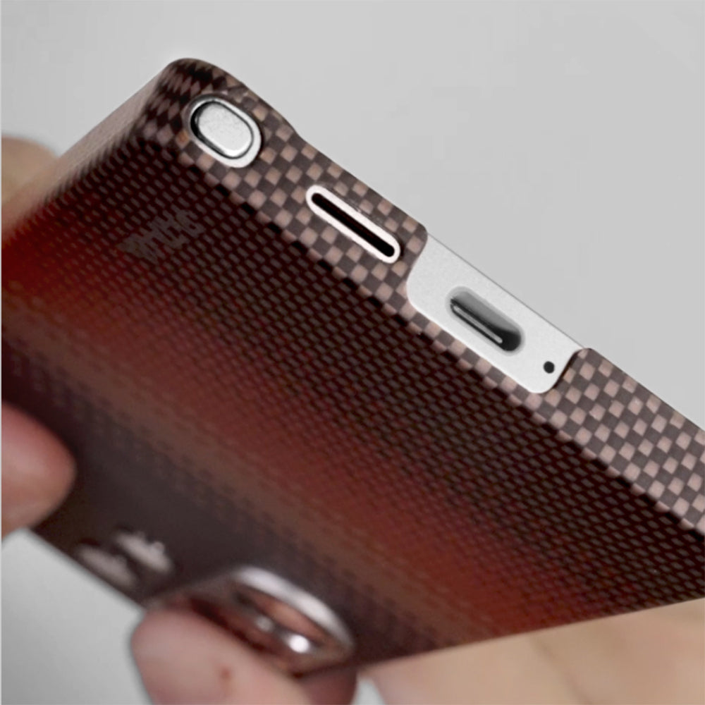 Galaxy S25 Ultra Kılıf M-safe Şarj Özellikli Aramid Karbon Fiber Pitaka Tactile Woven Sunset-Moonrise Serisi Kılıf