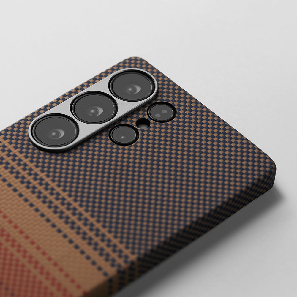 Galaxy S25 Ultra Kılıf M-safe Şarj Özellikli Aramid Karbon Fiber Pitaka Tactile Woven Sunset-Moonrise Serisi Kılıf