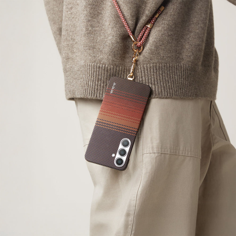 Galaxy S25 Ultra Kılıf M-safe Şarj Özellikli Aramid Karbon Fiber Pitaka Tactile Woven Sunset-Moonrise Serisi Kılıf