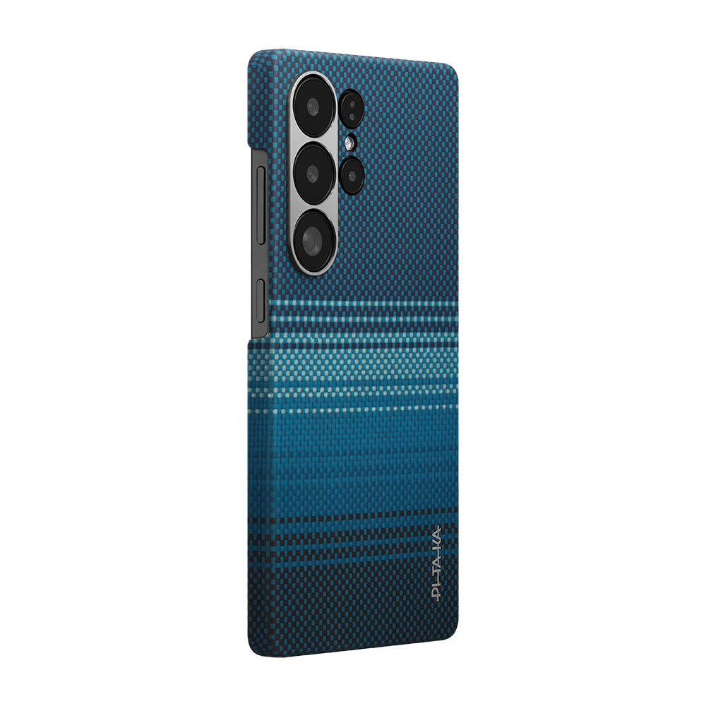 Galaxy S25 Ultra Kılıf M-safe Şarj Özellikli Aramid Karbon Fiber Pitaka Tactile Woven Sunset-Moonrise Serisi Kılıf