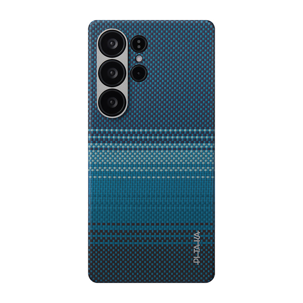 Galaxy S25 Ultra Kılıf M-safe Şarj Özellikli Aramid Karbon Fiber Pitaka Tactile Woven Sunset-Moonrise Serisi Kılıf