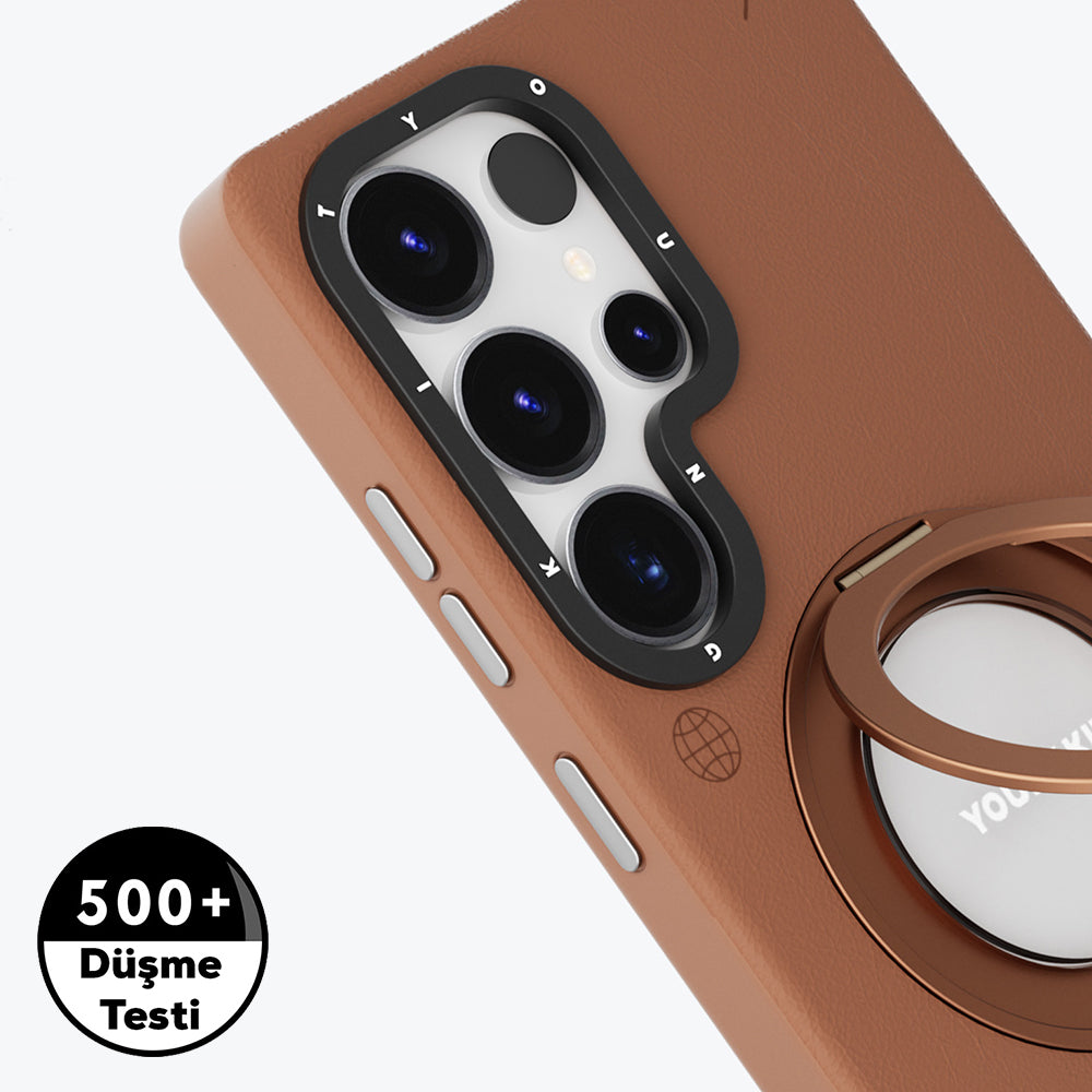 Galaxy S25 Ultra Kılıf M-safe Şarj Özellikli 360° Standlı Basit Mat Deri Desenli Youngkit Tech Leather Serisi Kılıf