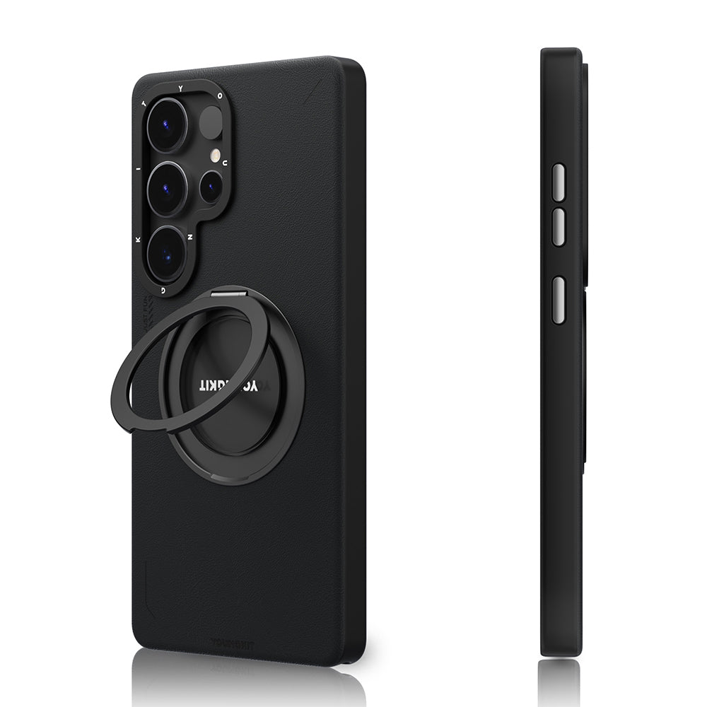 Galaxy S25 Ultra Kılıf M-safe Şarj Özellikli 360° Standlı Basit Mat Deri Desenli Youngkit Tech Leather Serisi Kılıf