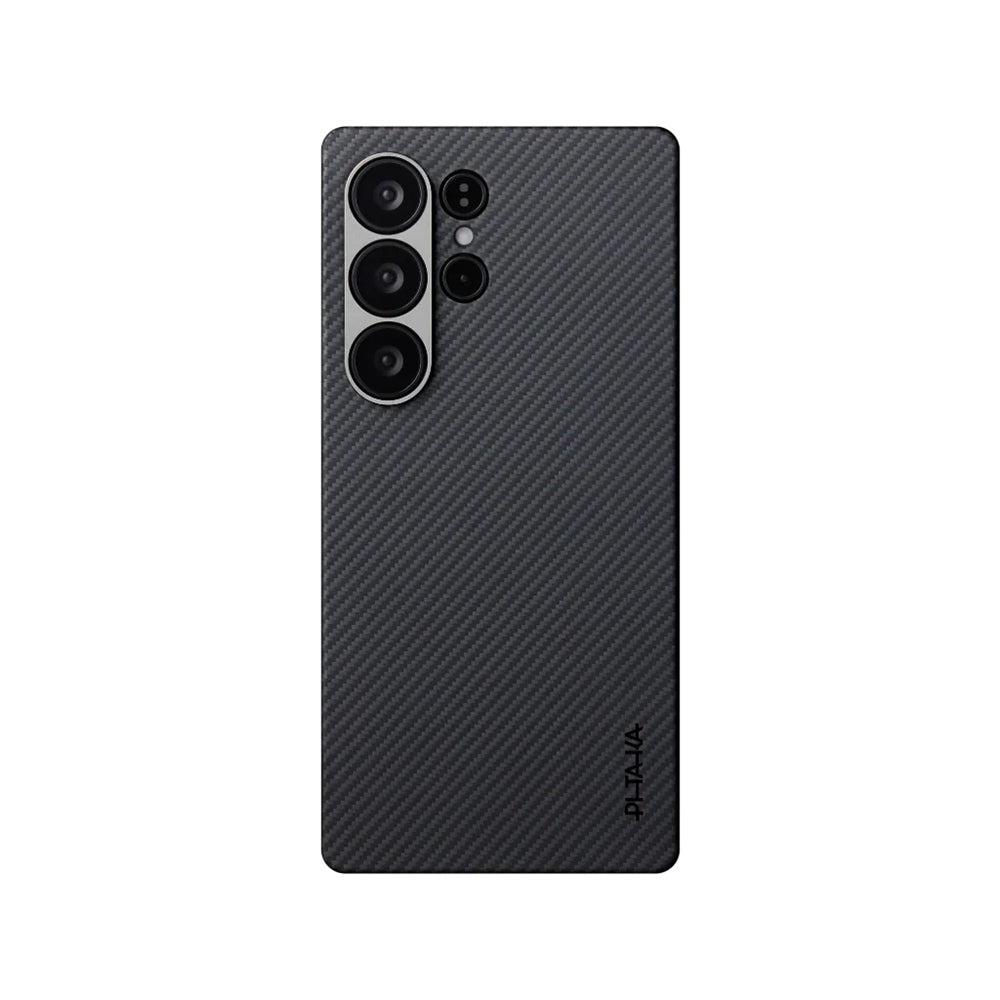 Galaxy S25 Ultra Kılıf M-safe Şarj Özellikli 600D Aramid Karbon Fiber Pitaka Ultra-Slim Classic Serisi Black-Grey Twill Kılıf
