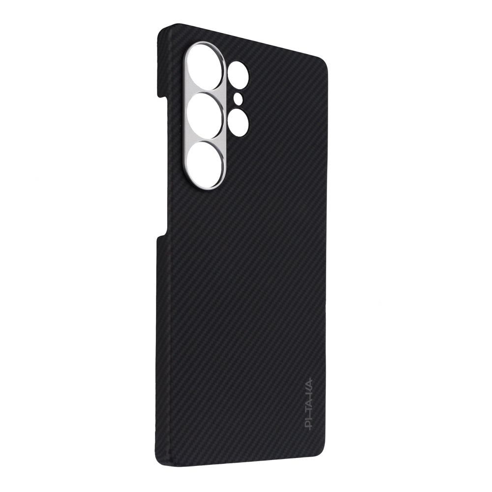Galaxy S25 Ultra Kılıf M-safe Şarj Özellikli 600D Aramid Karbon Fiber Pitaka Ultra-Slim Classic Serisi Black-Grey Twill Kılıf