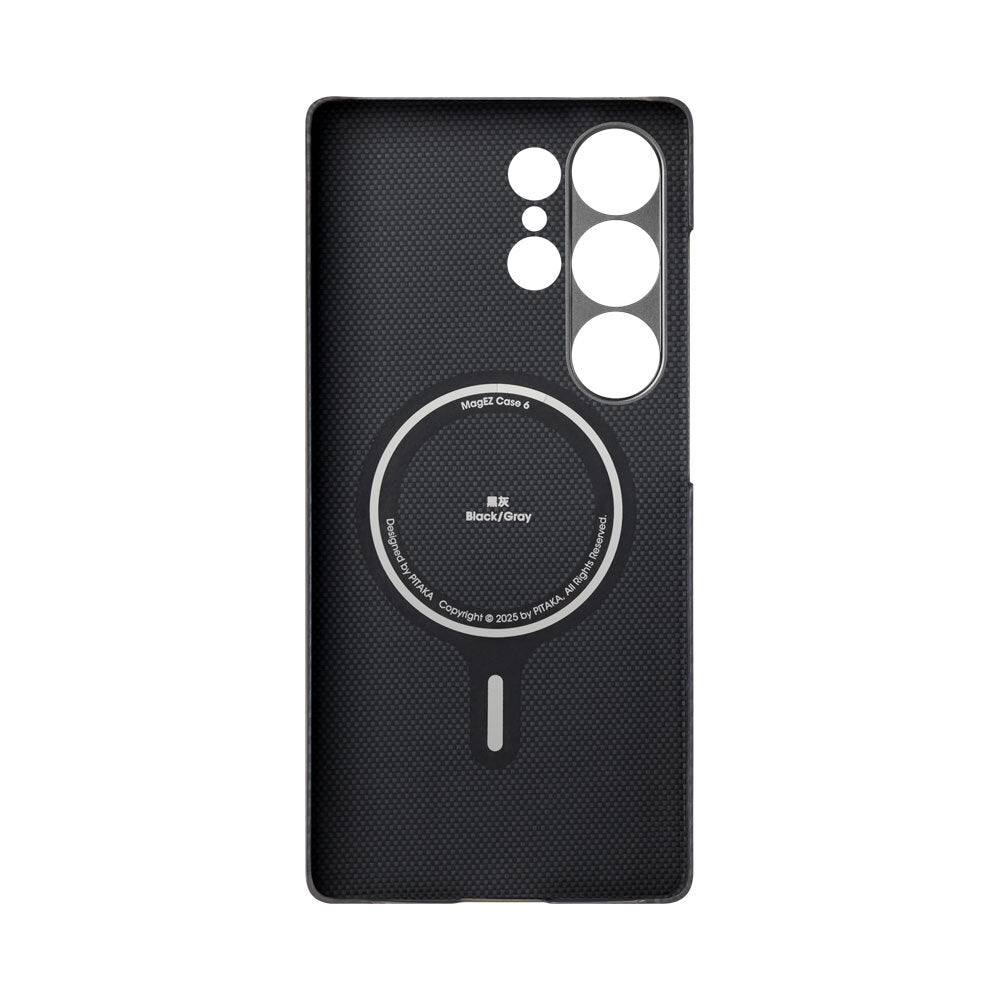 Galaxy S25 Ultra Kılıf M-safe Şarj Özellikli 600D Aramid Fiber Pitaka Ultra-Slim Classic Serisi Black-Grey Twill Kılıf