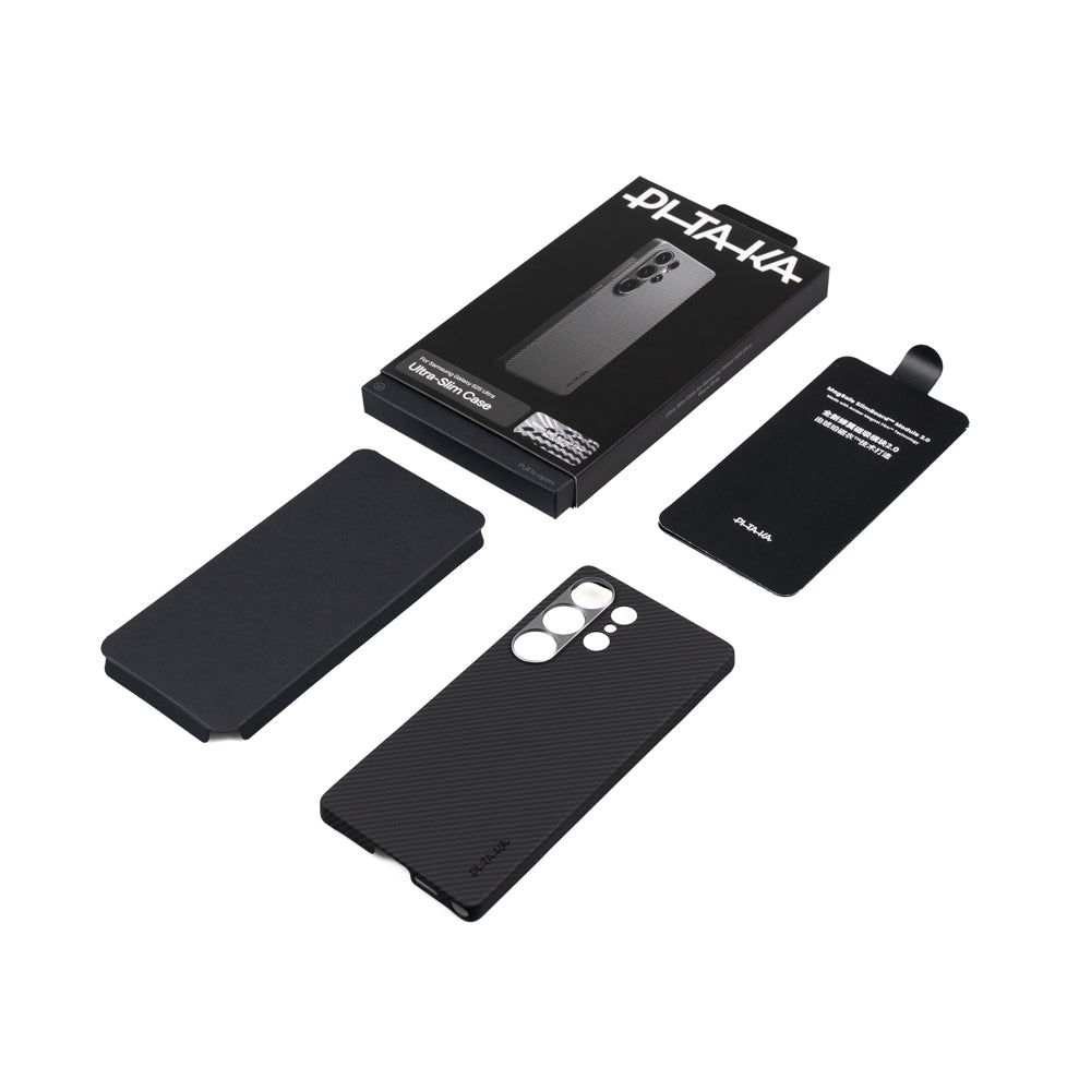 Galaxy S25 Ultra Kılıf M-safe Şarj Özellikli 600D Aramid Karbon Fiber Pitaka Ultra-Slim Classic Serisi Black-Grey Twill Kılıf