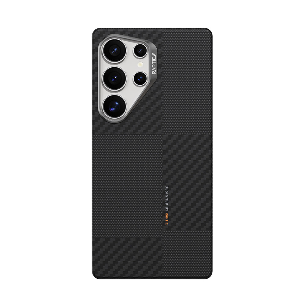 Galaxy S25 Ultra Kılıf M-safe Şarj Özellikli 600D Metal Kamera Çerçeveli Raptic Aramid Karbon Fiber Croxx Mondrian Serisi Kılıf
